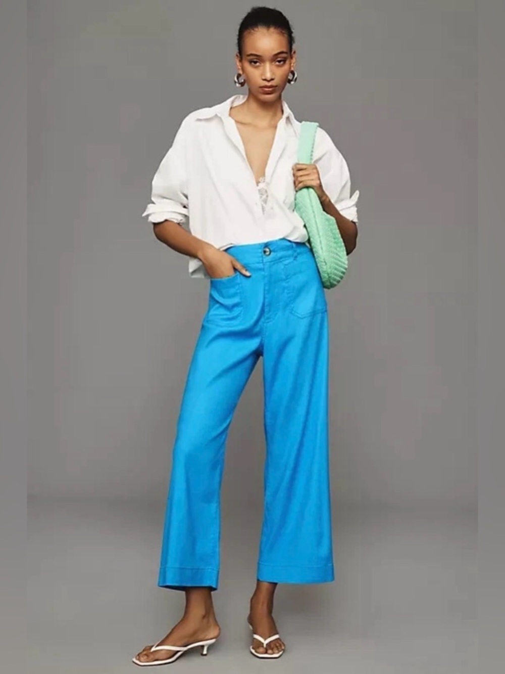 Anthropologie Maeve Bright Blue Cropped Wide-Leg Pants